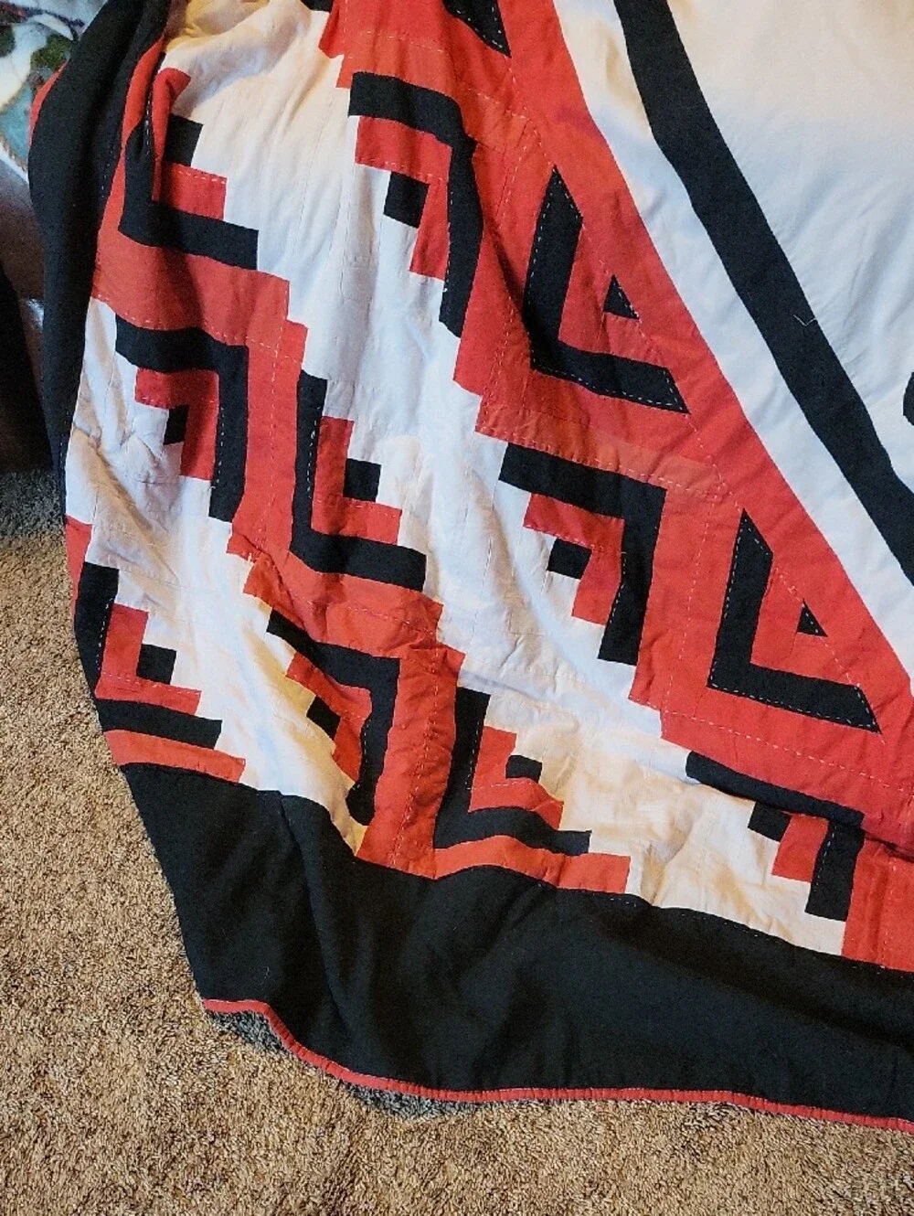 Red and Black Moose Patchwork Quilt With Bears On Reverse Side - Unbranded